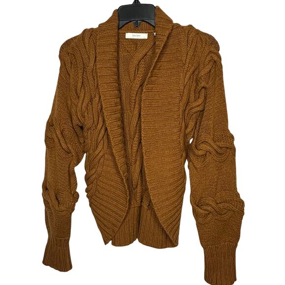 Neiman Marcus 100% Cashmere Caramel Chunky Knit Cozy Open Sweater New Size Small - Picture 1 of 15
